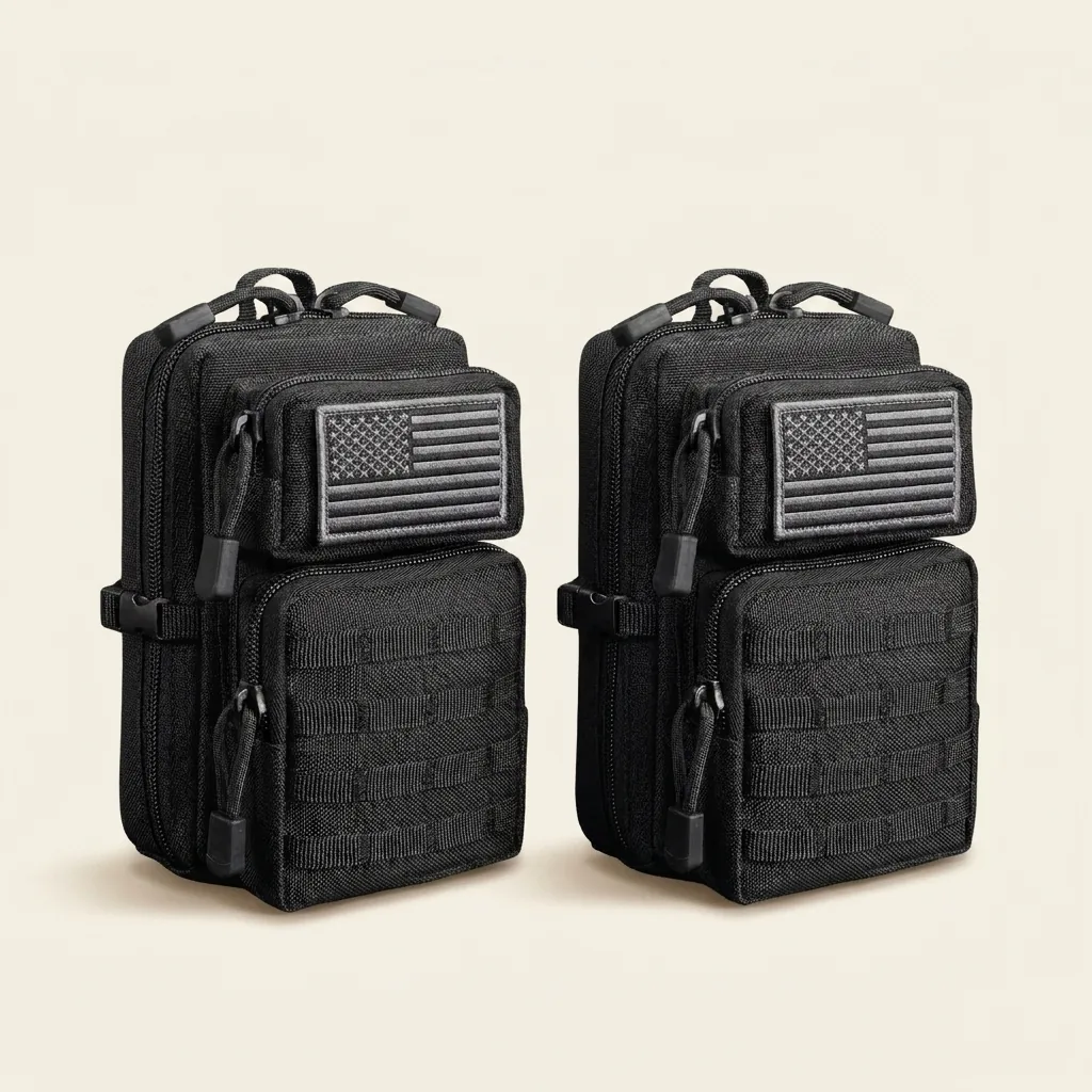 Black CobaltNook 2-pack MOLLE organizer pouches with two included US flag patches