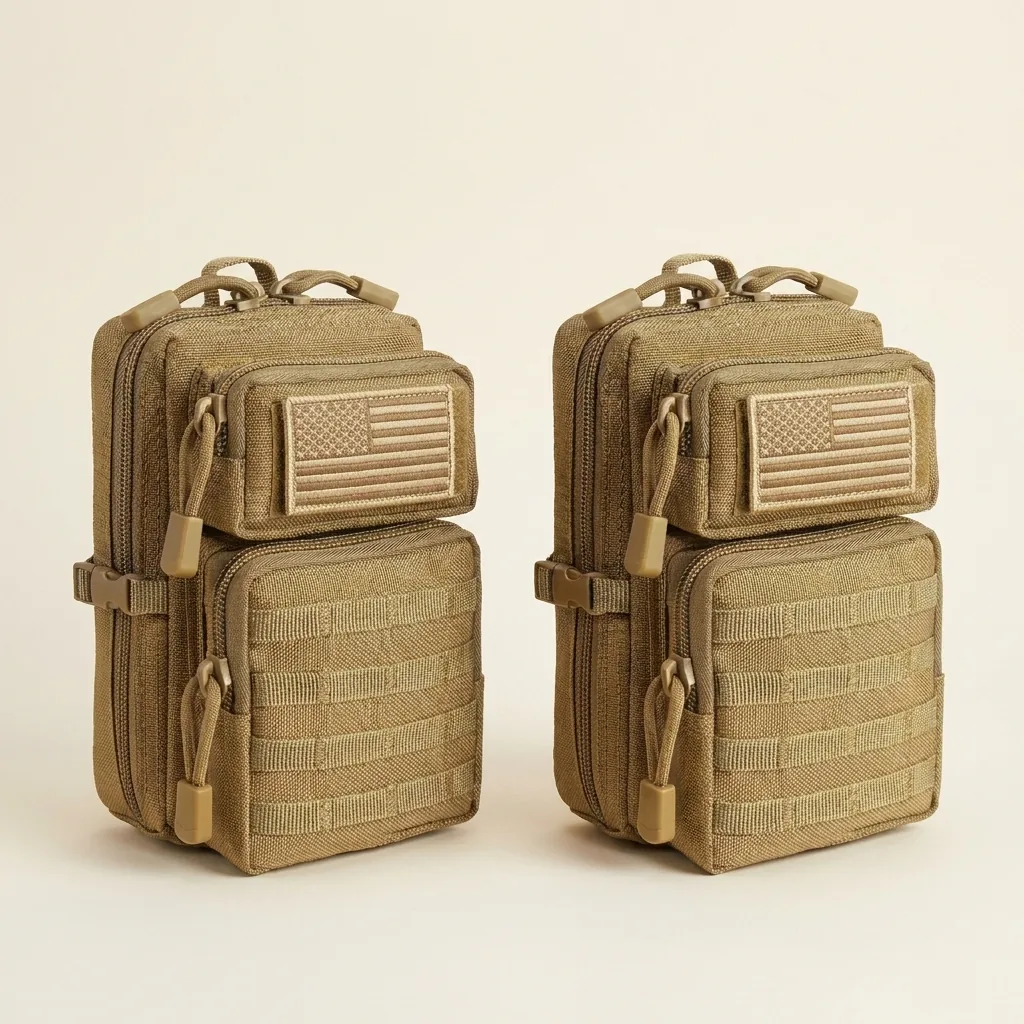 Khaki CobaltNook 2-pack MOLLE organizer pouches with two included US flag patches