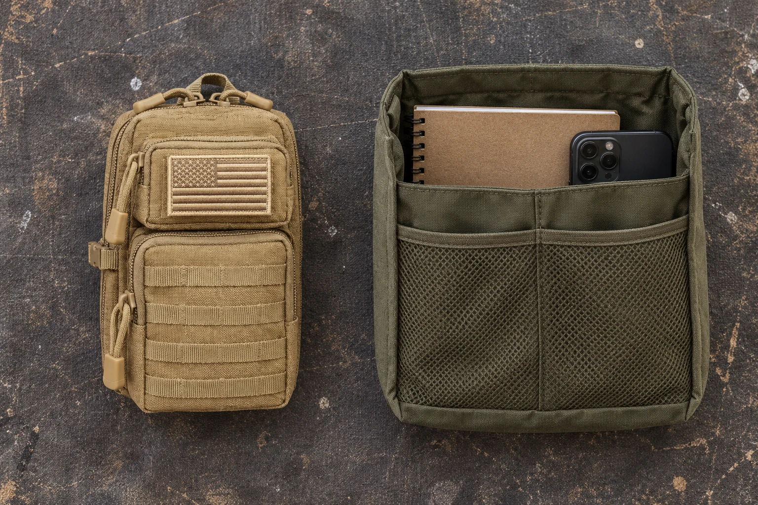 CobaltNook pouch beside an open bag organizer insert
