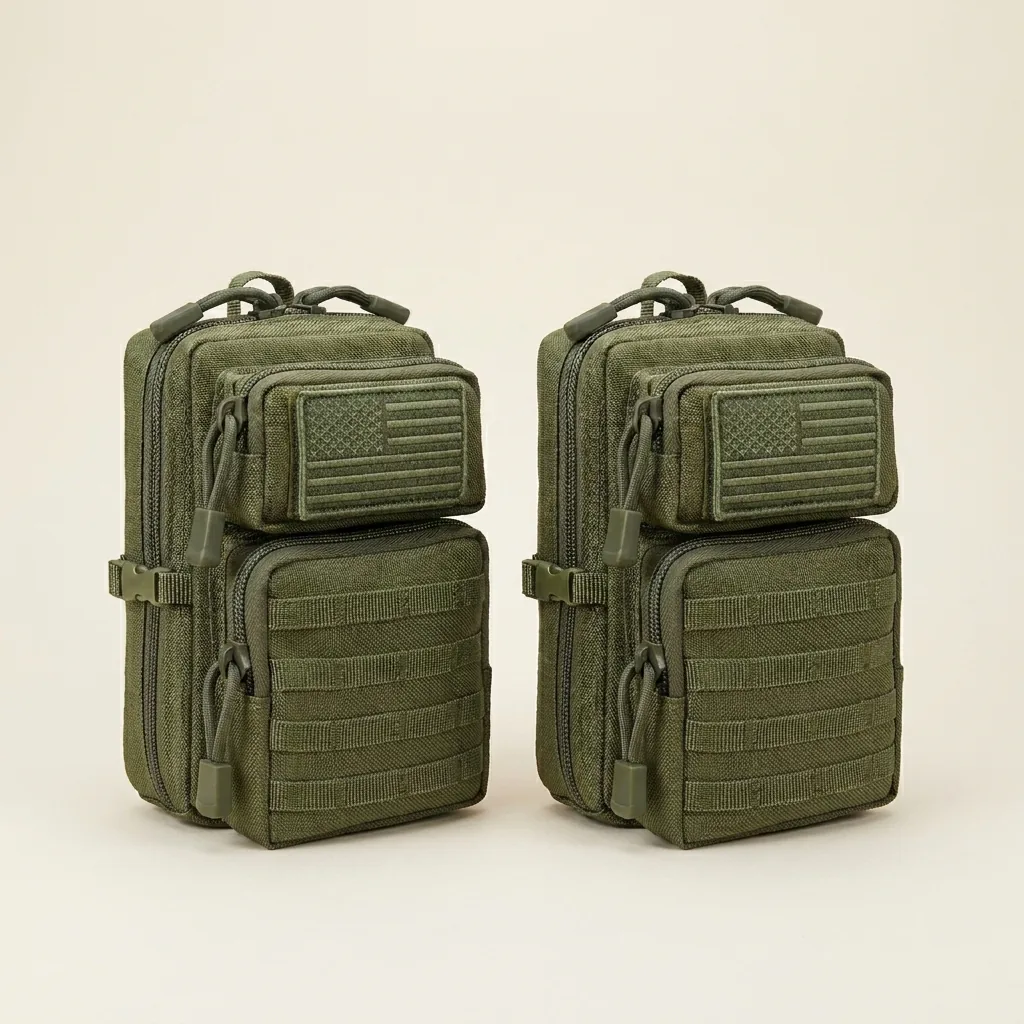 Green CobaltNook 2-pack MOLLE organizer pouches with two included US flag patches