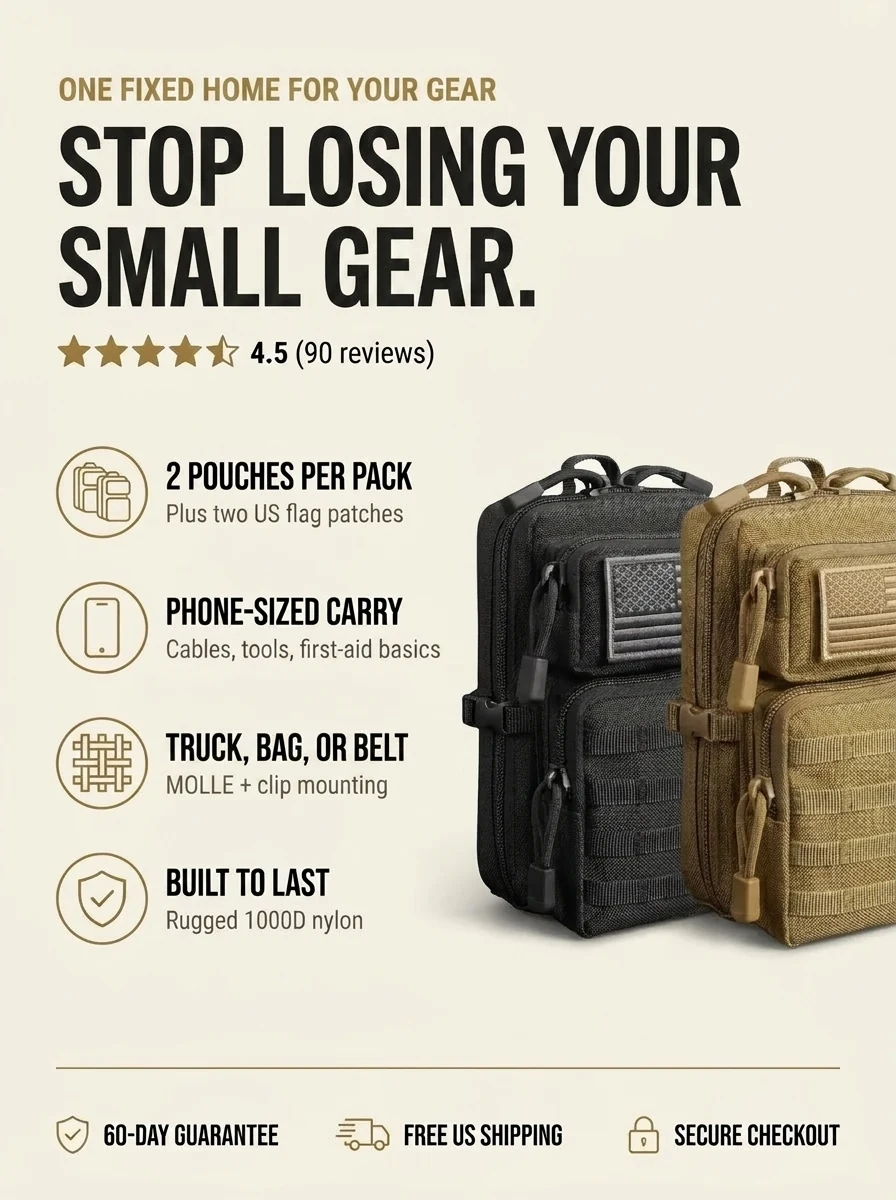 Stop losing your small gear — CobaltNook tactical pouch 2-pack rated 4.5 from 90 reviews; 2 pouches per pack, phone-sized carry, truck bag or belt mounting, built to last