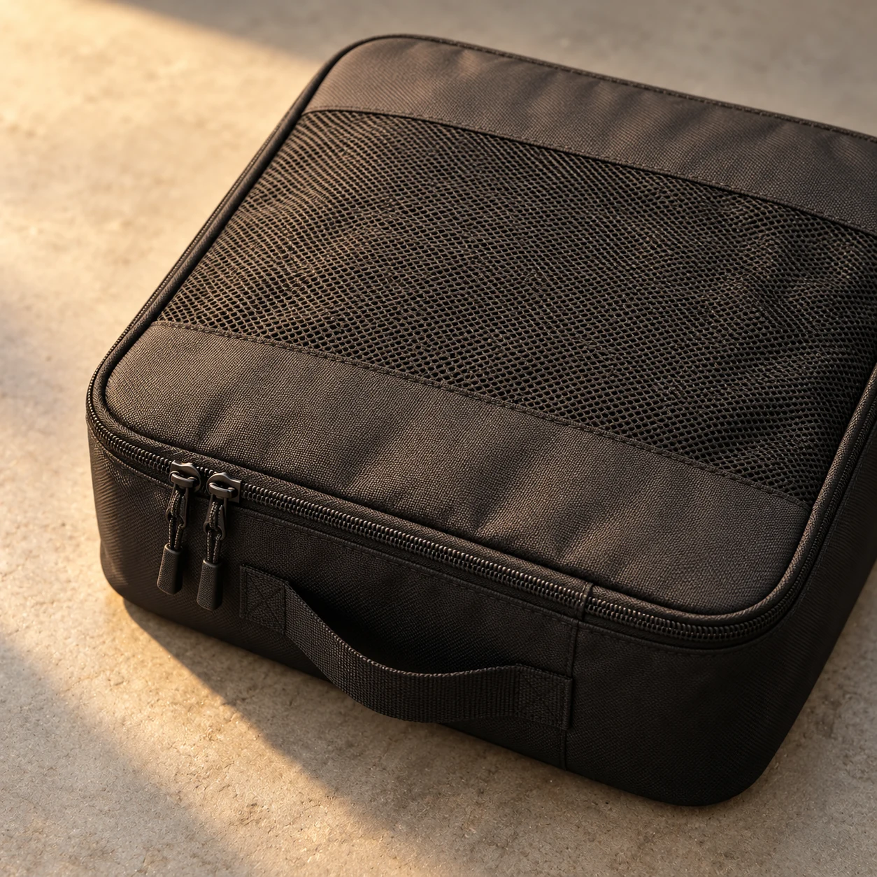 Two zipper sliders with cord pulls on the same packing-cube lid zipper