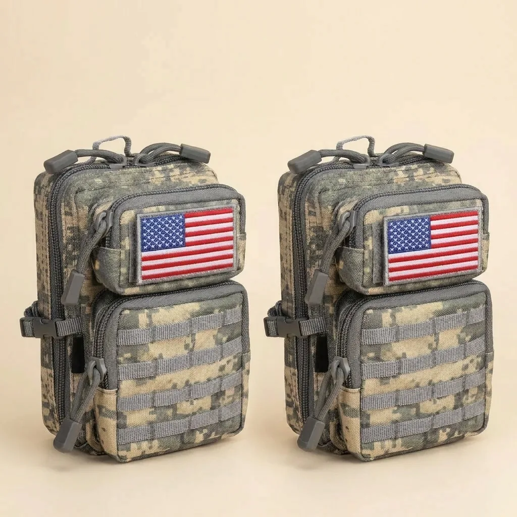 ACU CobaltNook 2-pack MOLLE organizer pouches with two included US flag patches